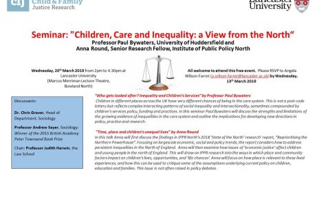 Children, Care and Inequality: a View from the North: register to attend this seminar on 20th March now