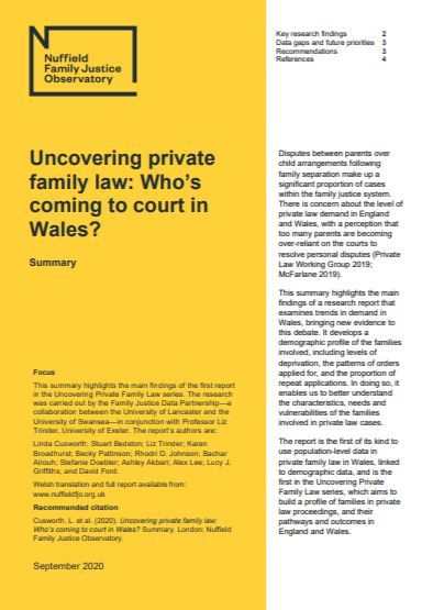 Uncovering private family law: Who's coming to court in Wales (summary)