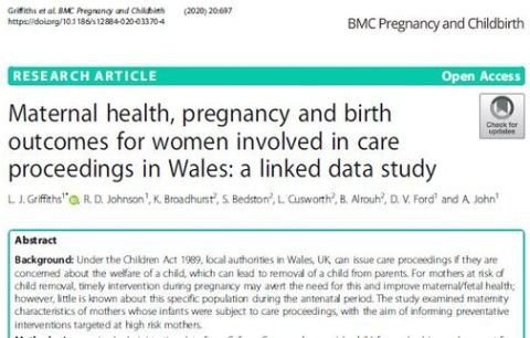 New article: Maternal health, pregnancy and birth outcomes for women involved in care proceedings in Wales: a linked data study