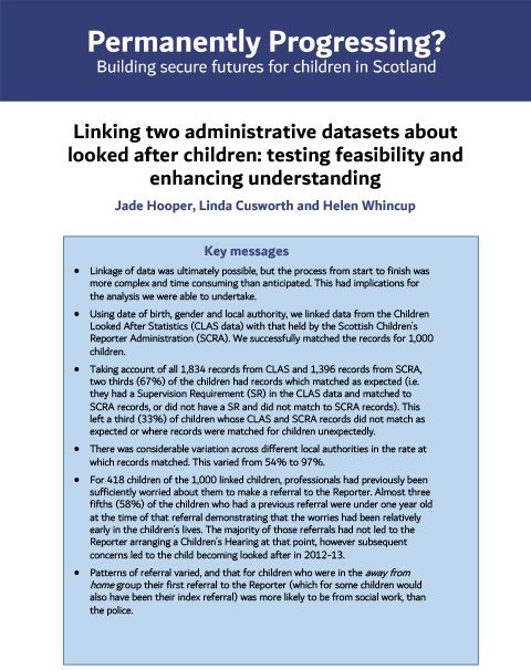 Linking two administrative datasets about looked after children: testing feasibility and enhancing understanding - summary report