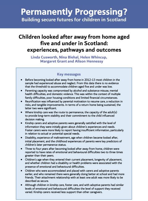 Children looked after away from home aged five and under in Scotland: experiences, pathways and outcomes - summary report